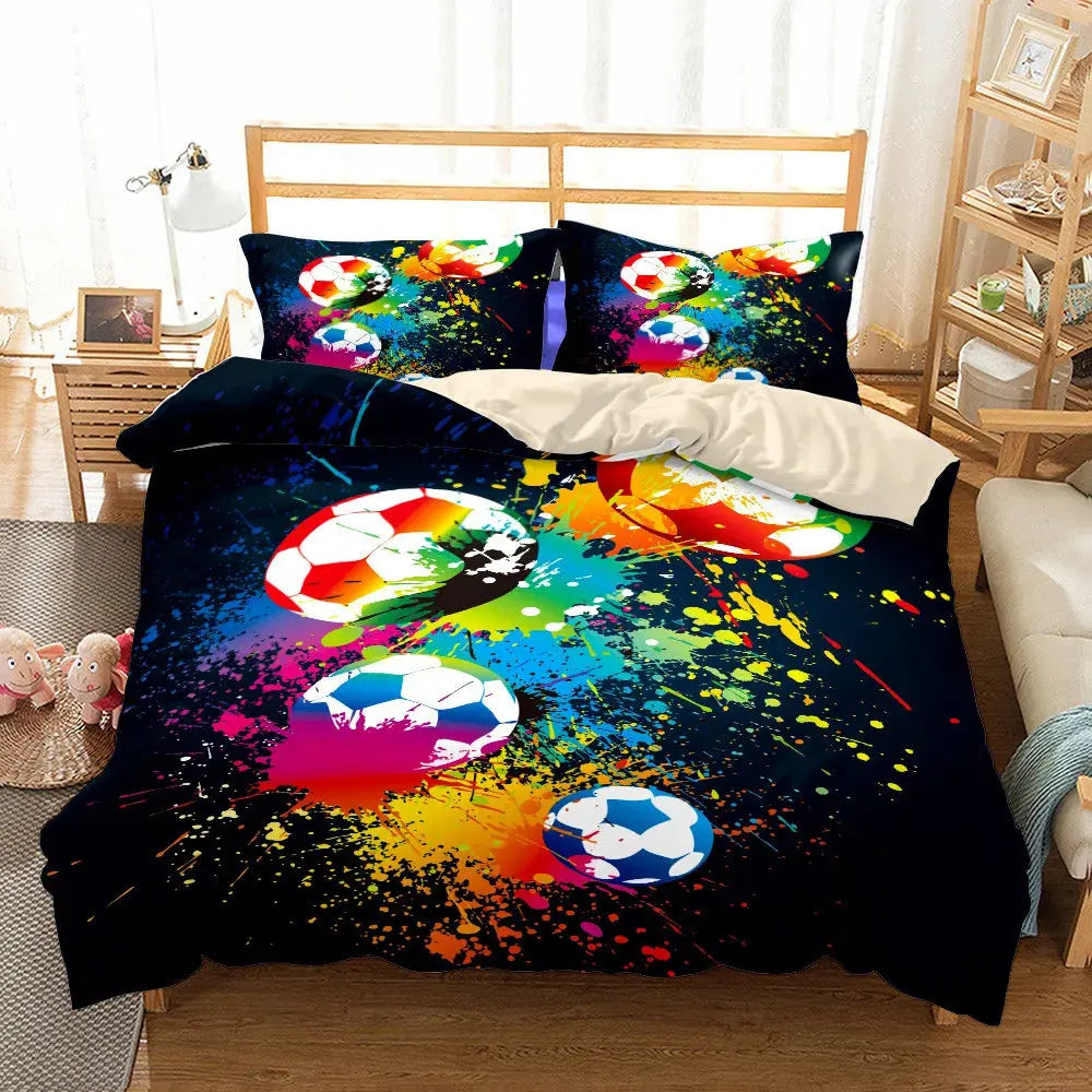 Watercolor Soccer Children Duvet Cover Set King Queen Double Full Twin Single Size Bed Linen Set Trikidsworld
