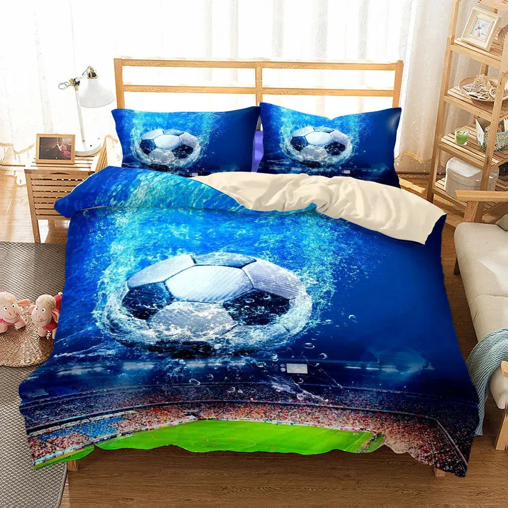 Watercolor Soccer Children Duvet Cover Set King Queen Double Full Twin Single Size Bed Linen Set Trikidsworld