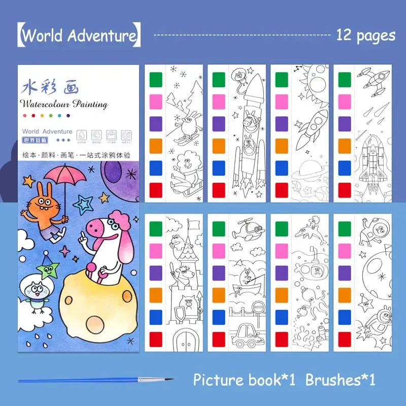 12 pages Children's Watercolor Coloring Book,Drawing Toys For Children Birthday, Thanksgiving, Halloween, Easter, Christmas gift Trikidsworld