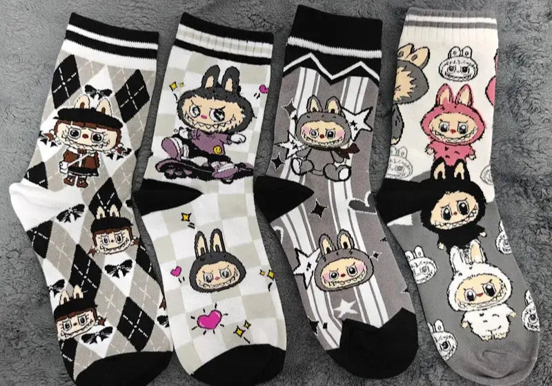 4/5 Pairs Labubu Mid Length Socks for Children Versatile Couples Trendy College Style Anime and Cartoon Department Cloth Long So Trikidsworld