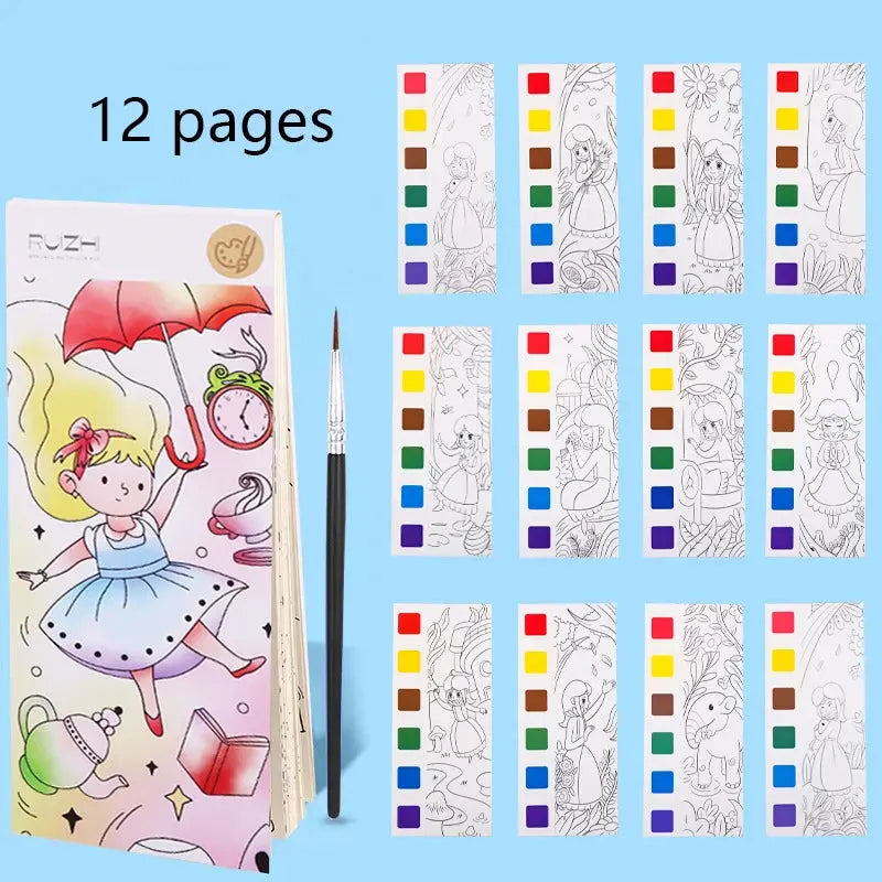 12 pages Children's Watercolor Coloring Book,Drawing Toys For Children Birthday, Thanksgiving, Halloween, Easter, Christmas gift Trikidsworld