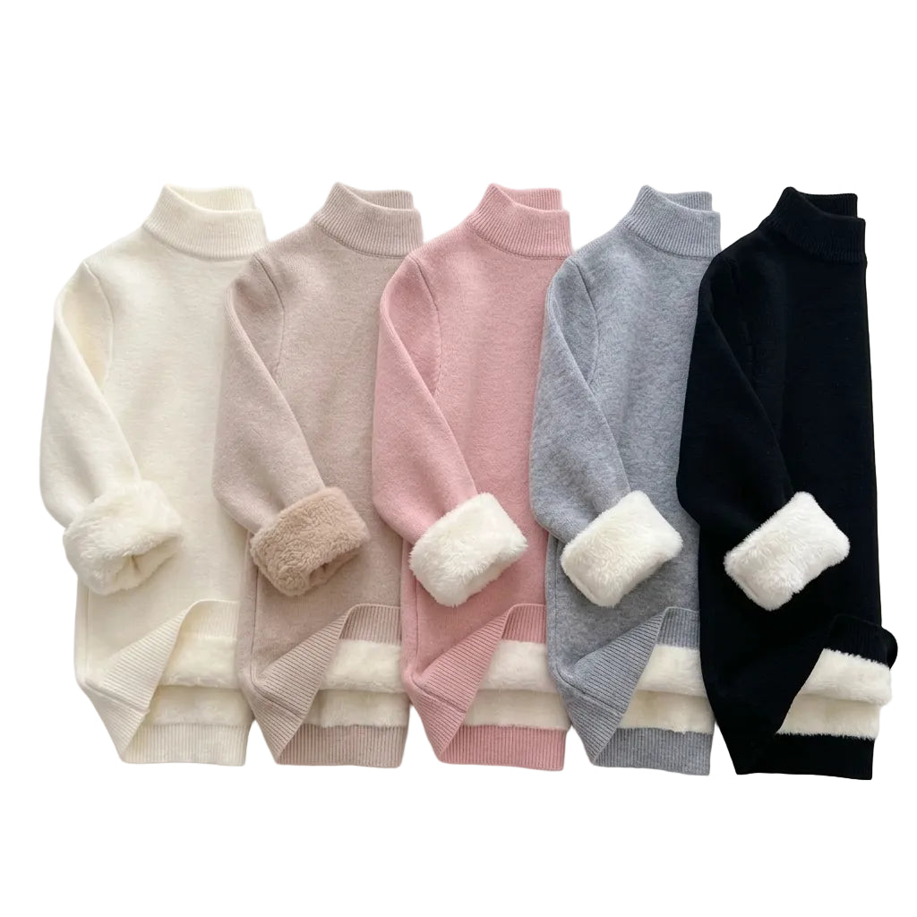 Kids Thermal Mock Neck Sweater with Plush Fleece Lining – Winter Warm Knitwear