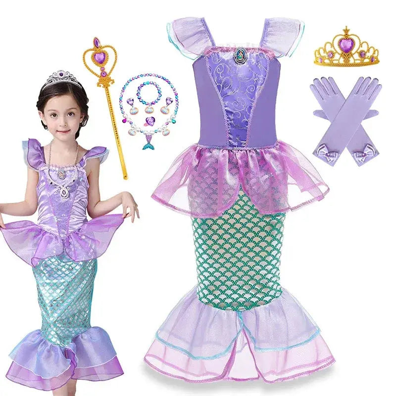 Little Mermaid Ariel Costume for Girl Dress up Party Children Flounce Sequin Disguise Halloween Princess Mermaid Apparel Outfits Trikidsworld