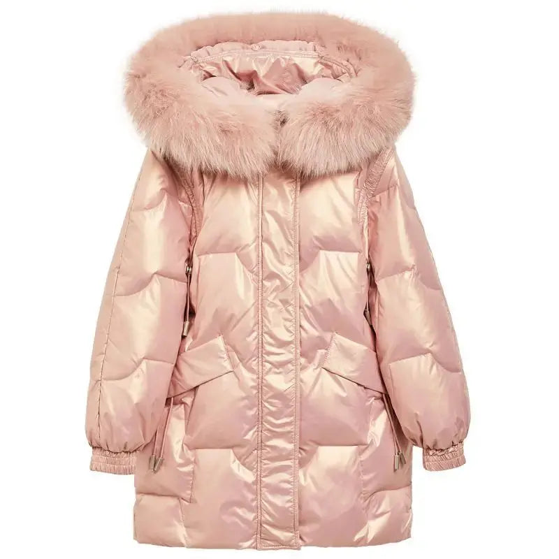 Kids Winter Down Coat 2025 New Girls Korean Fashionable Casual Daily Solid Color Hooded Cotton-padded Parkas Warm Coat Trikidsworld