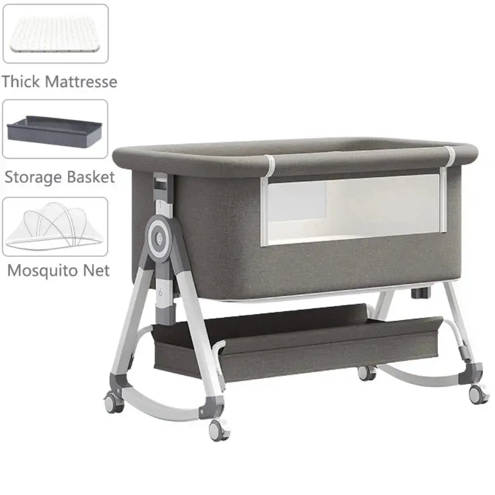Portable Foldable Baby Crib 3-in-1 Adjustable Height with Rotatable Wheels Shaker Bassinet Mosquito Net Newborn Baby Bed Trikidsworld