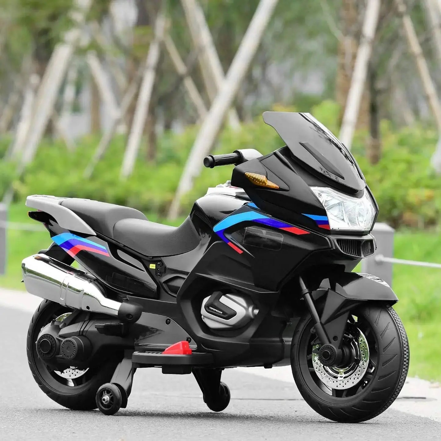 Kids Ride On Motorcycle, 12V Electric Battery Powered Ride On Bike w/Training Wheels, LED Lights, Music, Pedal, Forward/Reverse, Trikidsworld