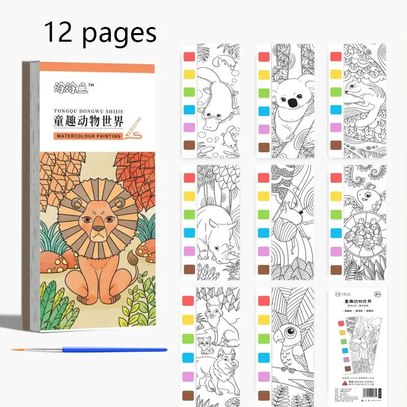 12 pages Children's Watercolor Coloring Book,Drawing Toys For Children Birthday, Thanksgiving, Halloween, Easter, Christmas gift Trikidsworld