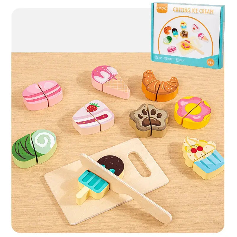 Wooden Montessori Cutting Set – Fruits, Food & Ice Cream Trikidsworld