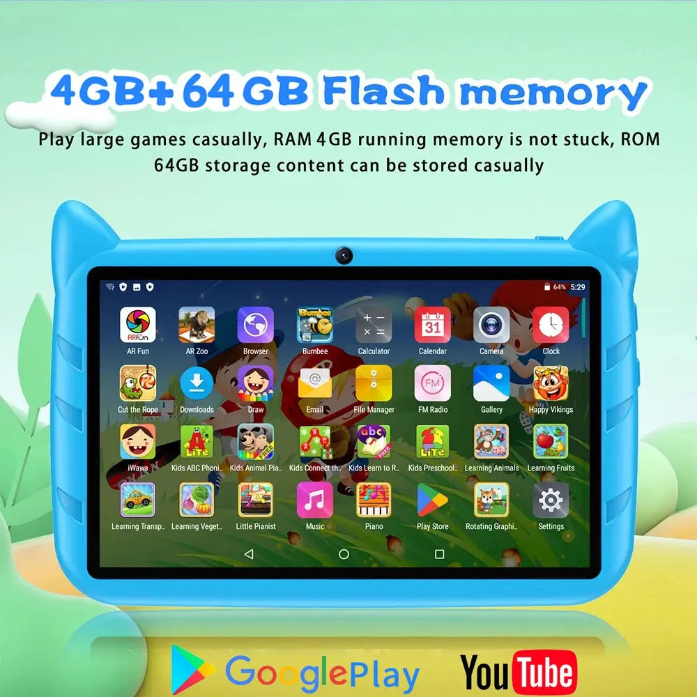 BDF 7" Kids Tablet – Android 13, 4GB+64GB, 1TB Expandable, 5G WiFi, 4000mAh, Dual Trikidsworld