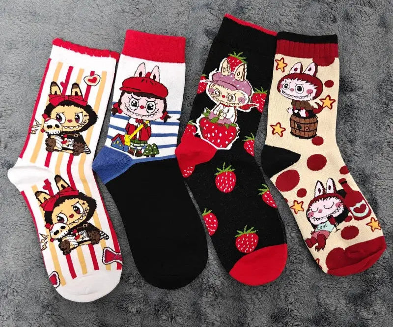 4/5 Pairs Labubu Mid Length Socks for Children Versatile Couples Trendy College Style Anime and Cartoon Department Cloth Long So Trikidsworld