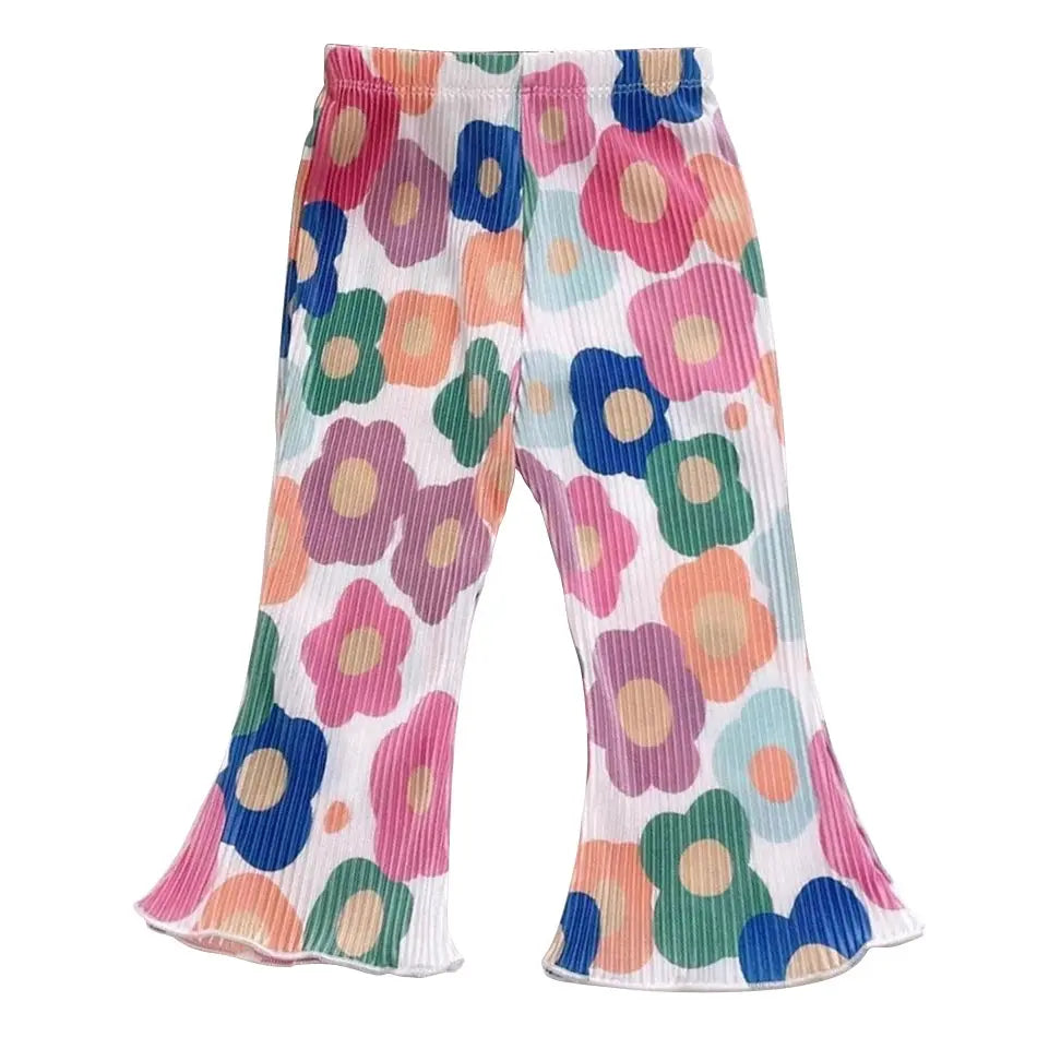 Elegant Playful Girls Floral Polka Dot Flared Pants Summer Autumn Outdoor Casual Bottoms Children Kids Cartoon Fashion Capris Trikidsworld