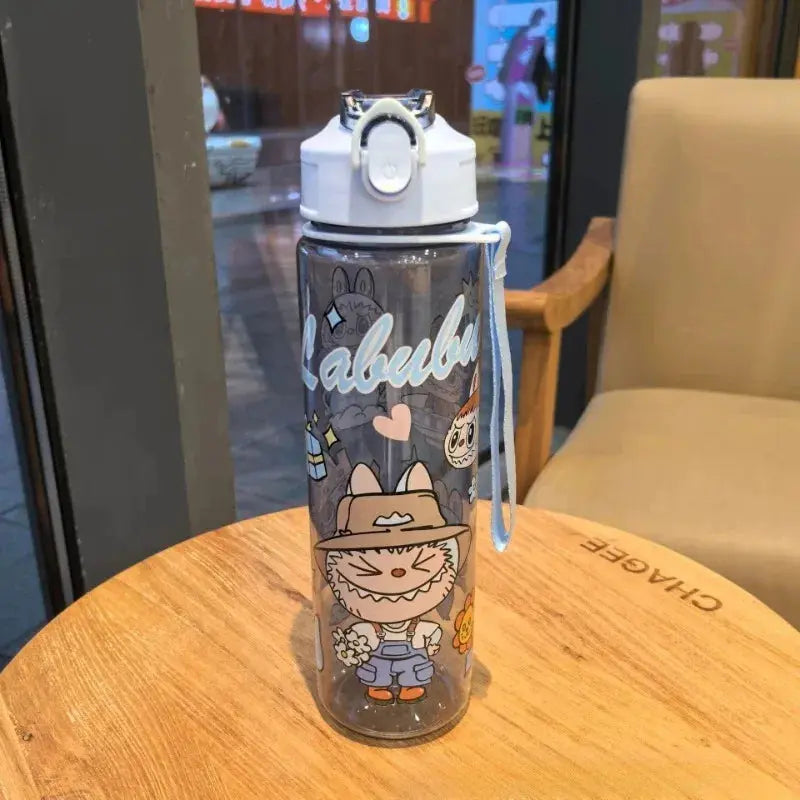 Bestseller Rabu Cartoon Travel Water Bottle with Portable Handle, Printed Transparent Plastic Straw Space Cup Trikidsworld