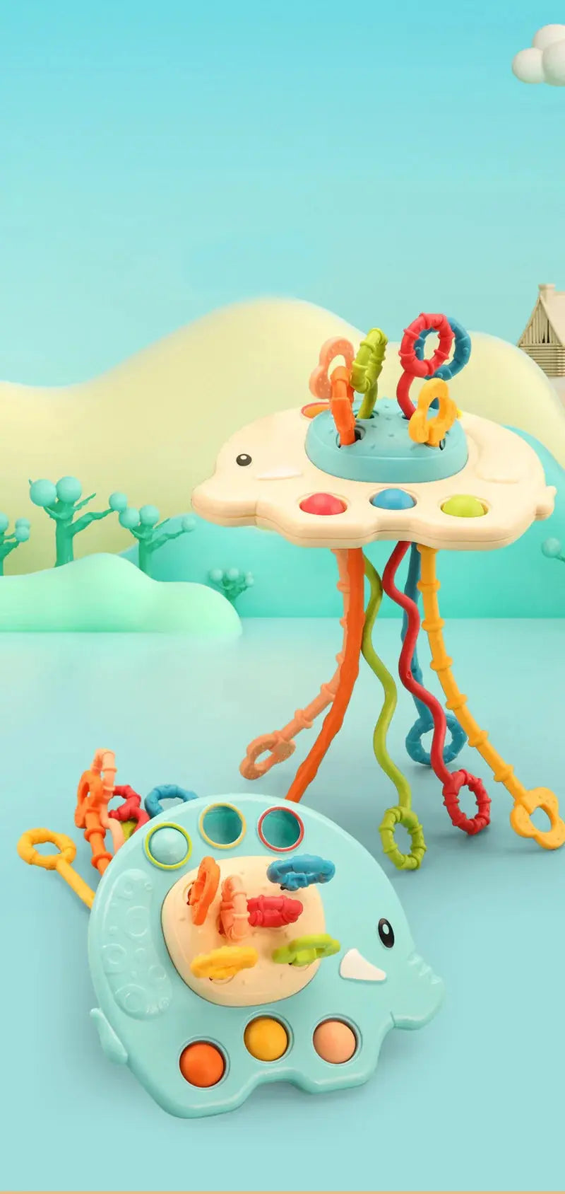 Baby Montessori Pull String Sensory Toys – Teething & Activity Silicone Toys for 6-12 Months Trikidsworld