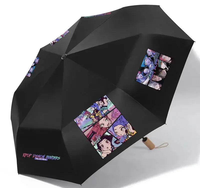 Anime Kpop Demon Hunters Surrounding Prints Sunscreen Folding Rain Umbrella Reinforce Durable Wind Resistance Children's Gift Trikidsworld
