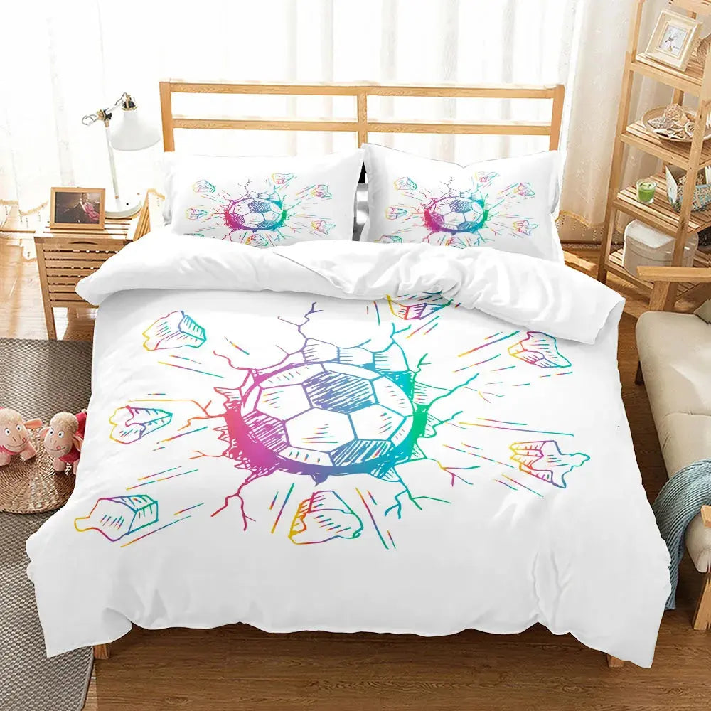 Watercolor Soccer Children Duvet Cover Set King Queen Double Full Twin Single Size Bed Linen Set Trikidsworld