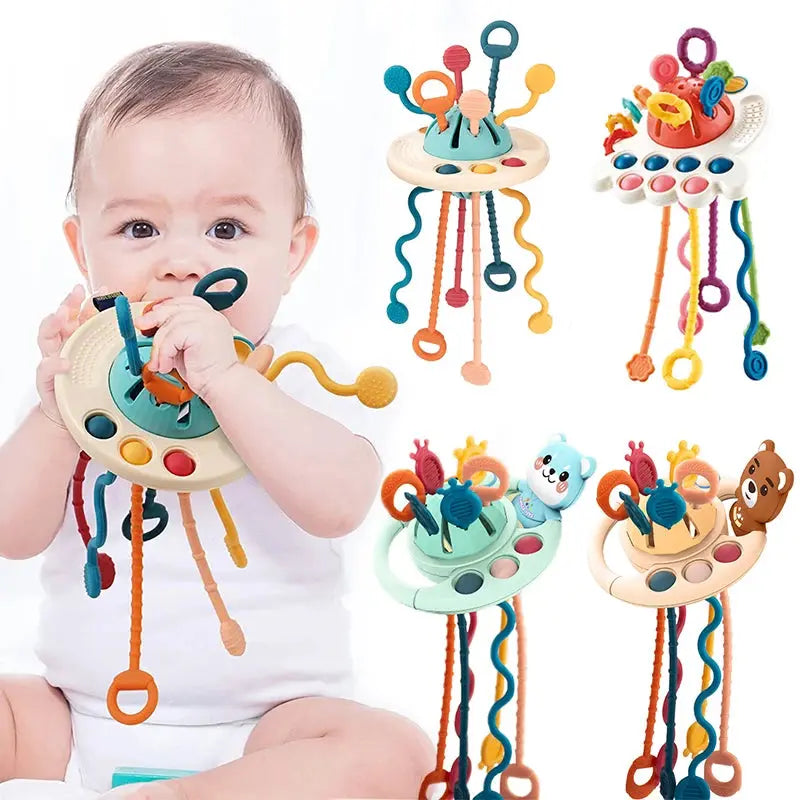 Baby Montessori Pull String Sensory Toys – Teething & Activity Silicone Toys for 6-12 Months Trikidsworld