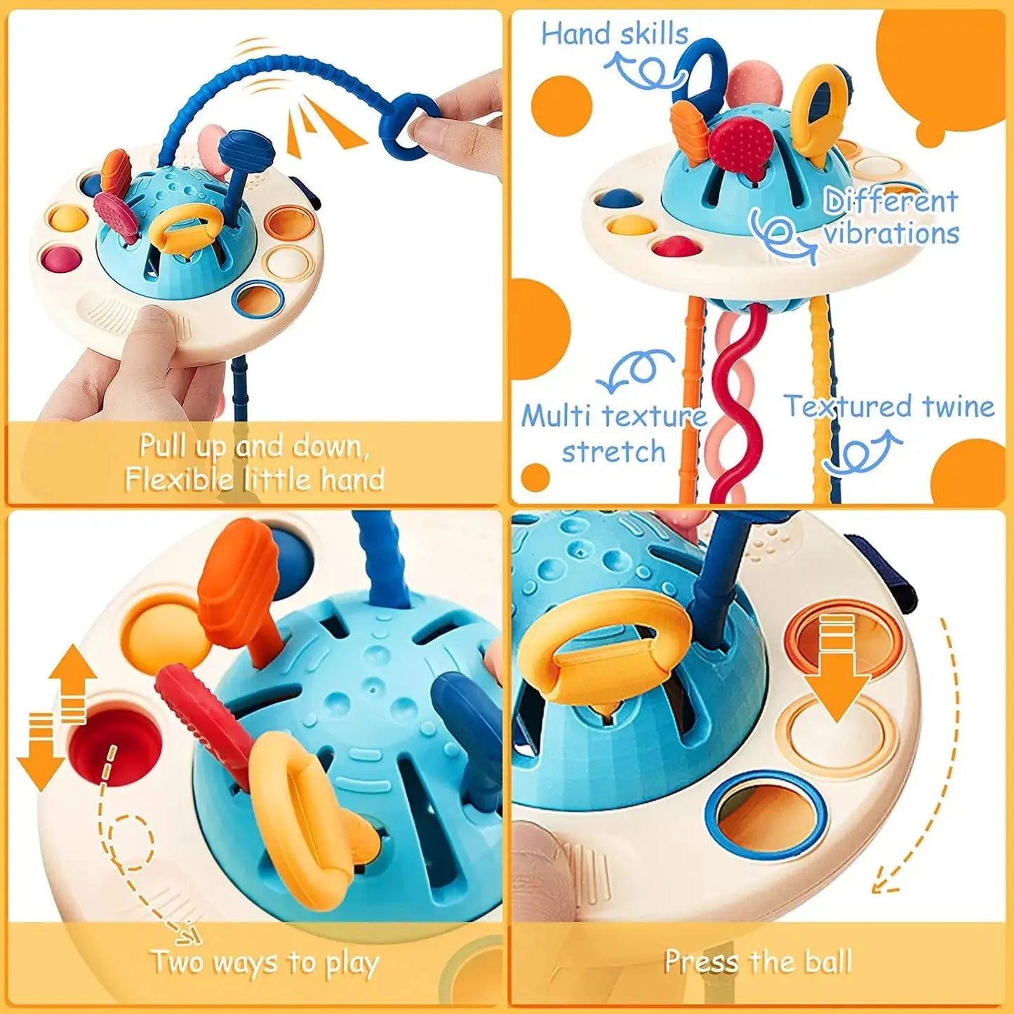 Baby Montessori Pull String Sensory Toys – Teething & Activity Silicone Toys for 6-12 Months Trikidsworld