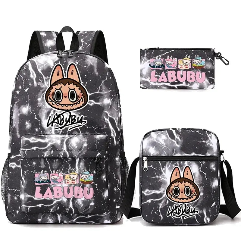 3Pcs/set Cartoon Printed Backpack Teenager Student Boy Girl Schoolbag Larger Capacity Bagpack Travel Bag Kid Gift Mochila Trikidsworld