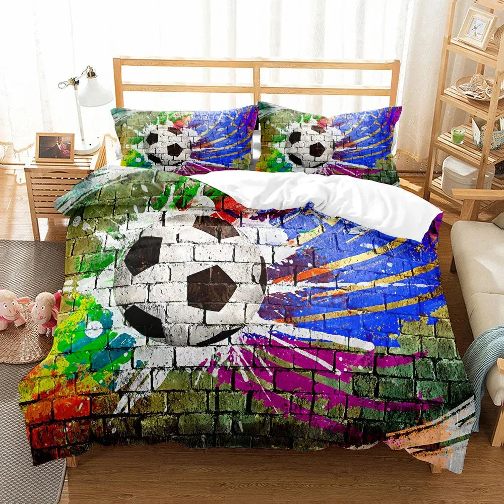 Watercolor Soccer Children Duvet Cover Set King Queen Double Full Twin Single Size Bed Linen Set Trikidsworld