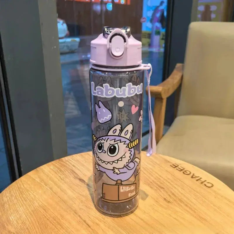 Bestseller Rabu Cartoon Travel Water Bottle with Portable Handle, Printed Transparent Plastic Straw Space Cup Trikidsworld
