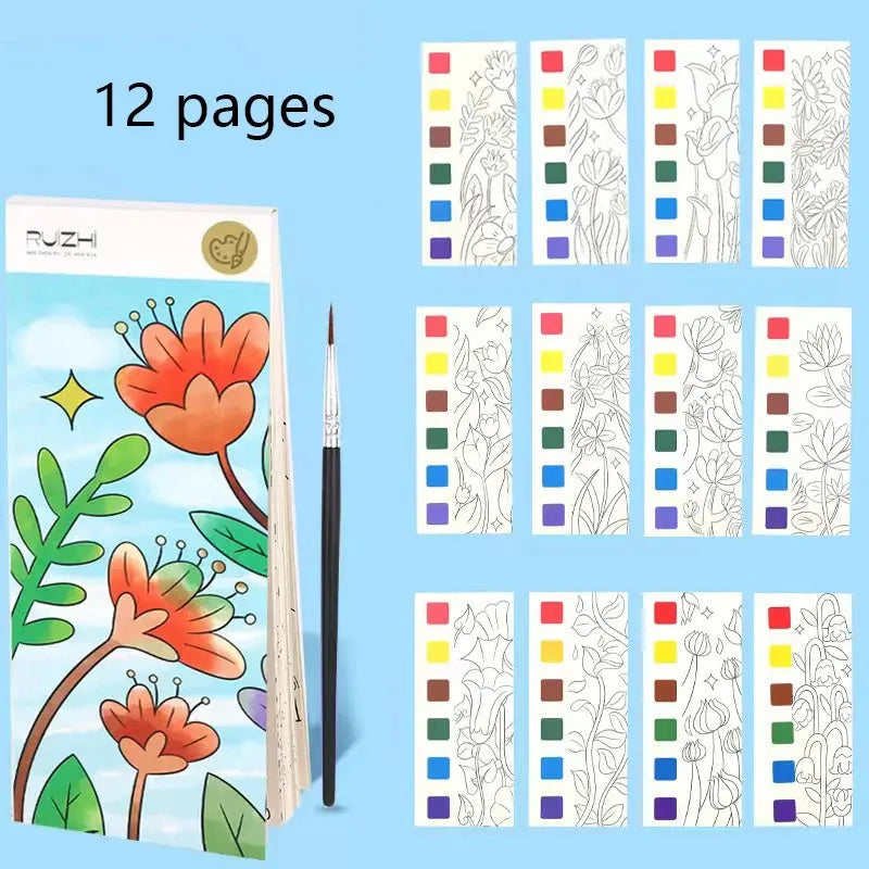 12 pages Children's Watercolor Coloring Book,Drawing Toys For Children Birthday, Thanksgiving, Halloween, Easter, Christmas gift Trikidsworld