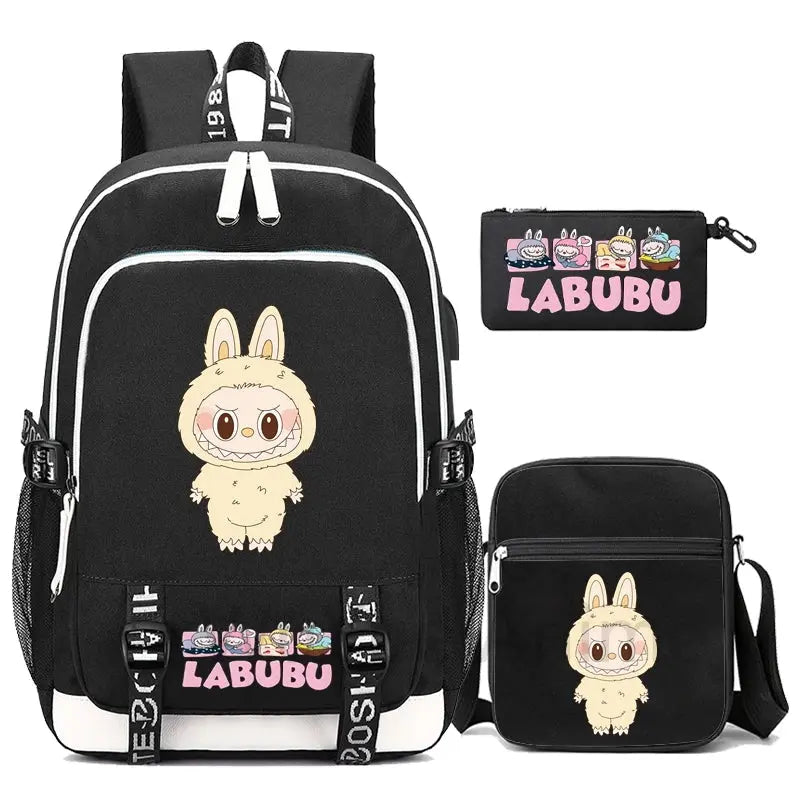 3Pcs/set Cute Backpack Shoulder Bag Pencil Case Boy Girl Teen Student Backpack Schoolbag Women Large Capacity Travel Bag Mochila Trikidsworld