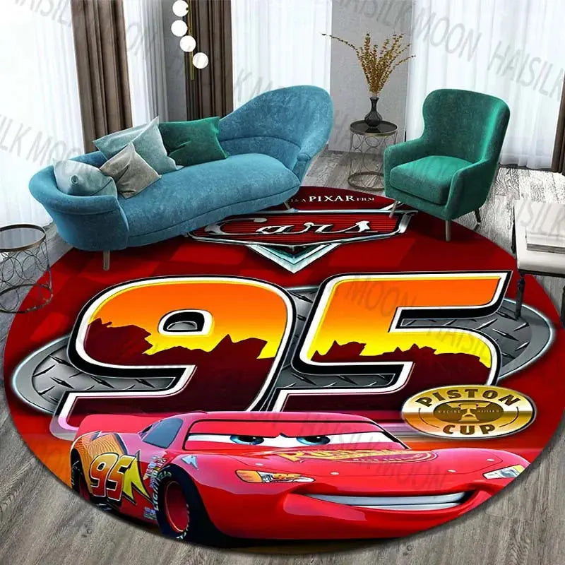 Disney Cartoon Cars HD Printed Round Carpet for Kids Living Room Rugs Camping Picnic Mats Flannel Anti-Slip Rug Yoga Mat Gifts Trikidsworld
