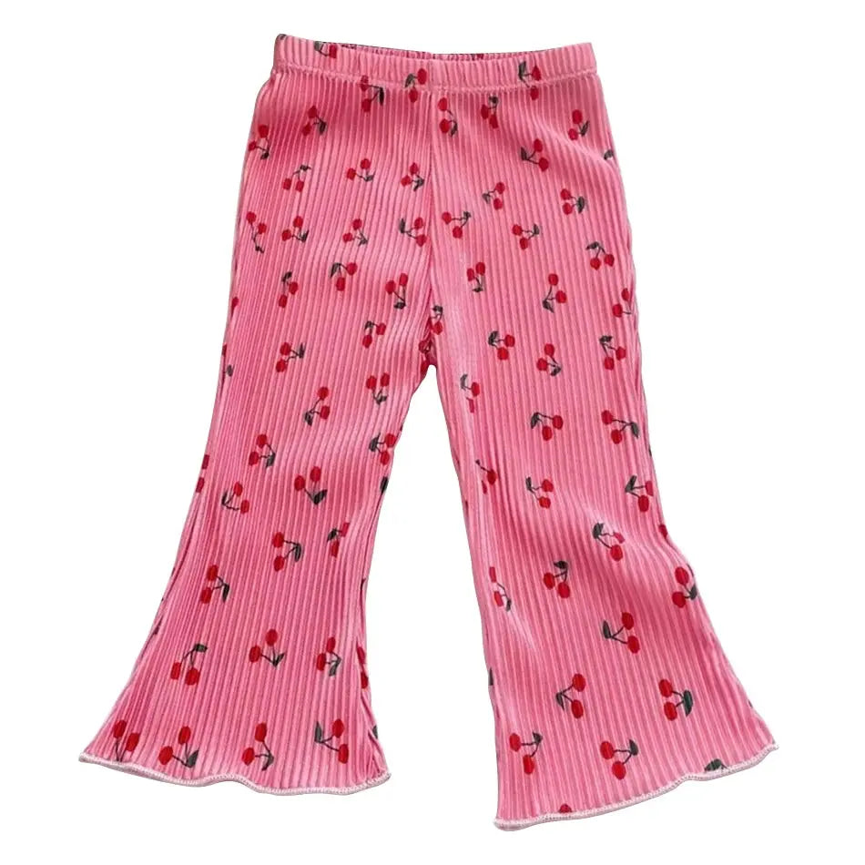 Elegant Playful Girls Floral Polka Dot Flared Pants Summer Autumn Outdoor Casual Bottoms Children Kids Cartoon Fashion Capris Trikidsworld