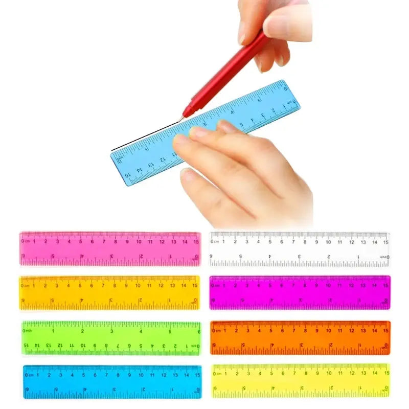 8 Pcs 15CM Colorful Transparent Ruler Plastic Rulers Straight Shatterproof Ruler Math Supplies School Office Measuring Tools Trikidsworld