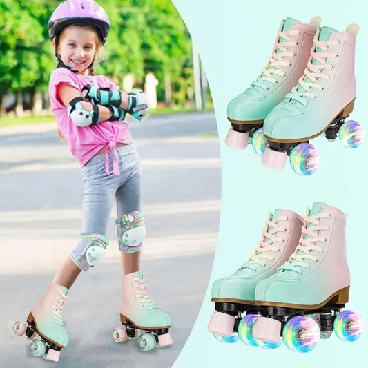 Women's Double Row PU Leather Roller Skates – 4-Wheel Outdoor Skating Shoes Trikidsworld