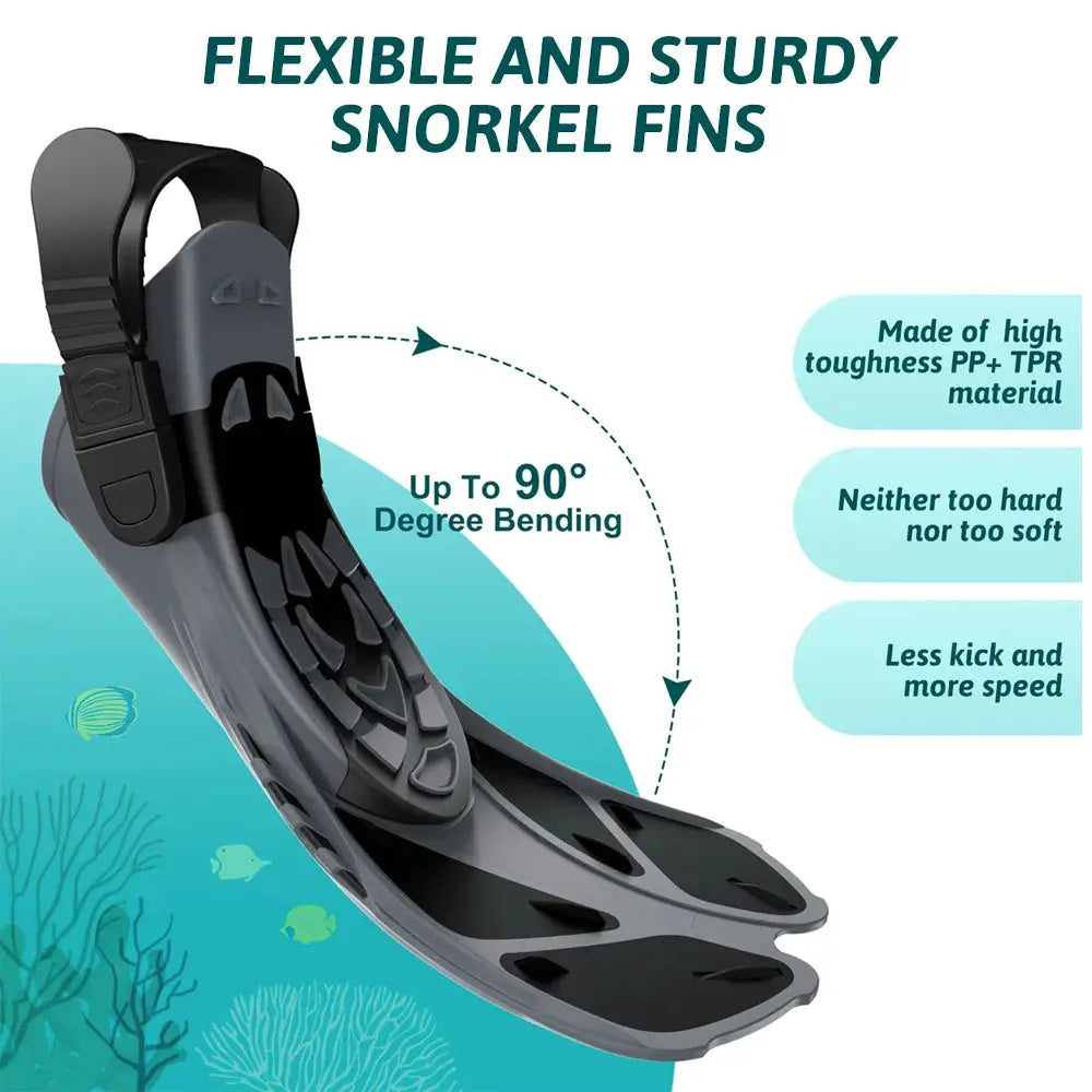 Snorkel Fins Adjustable Buckles Swimming Flippers Short Silicone Scuba Diving Shoes Open Heel Travel Size Adult Men Womens Trikidsworld