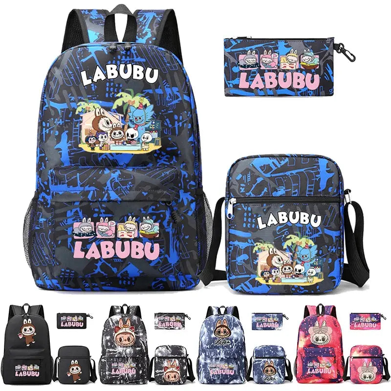 3Pcs/set Cartoon Printed Backpack Teenager Student Boy Girl Schoolbag Larger Capacity Bagpack Travel Bag Kid Gift Mochila Trikidsworld