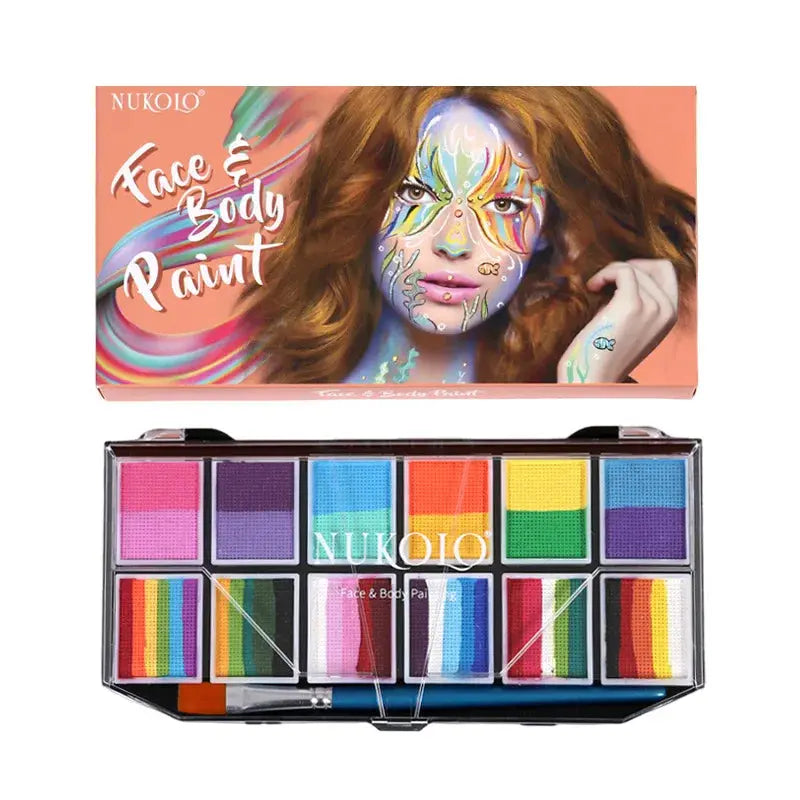 12 Colours Water-Soluble Rainbow Palette Children's Face Body Paint, Halloween Stage Makeup Body Paint Pigments Face Makeup Trikidsworld