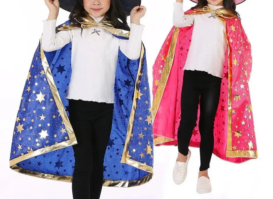 Children Halloween Cloak with Witch Hat Teens Christmas Costume Kids Star Party Robe Boy Girl Birthday Lace Up Photography Props Trikidsworld