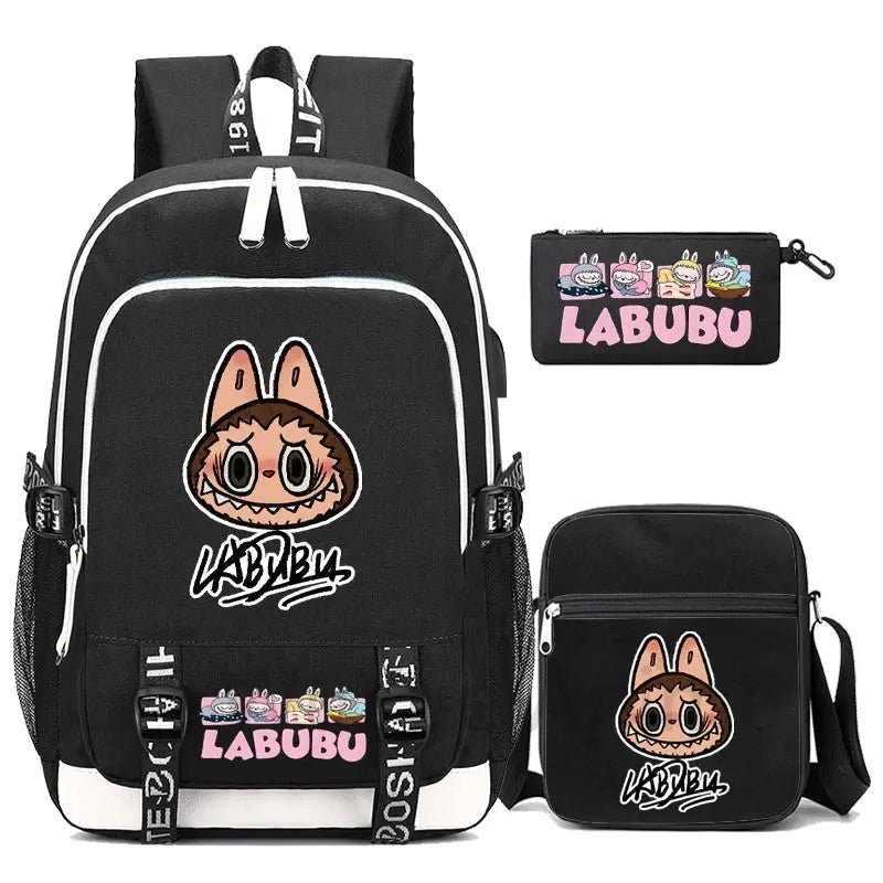 3Pcs/set Cute Backpack Shoulder Bag Pencil Case Boy Girl Teen Student Backpack Schoolbag Women Large Capacity Travel Bag Mochila Trikidsworld