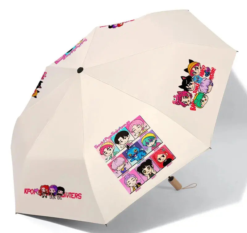 Anime Kpop Demon Hunters Surrounding Prints Sunscreen Folding Rain Umbrella Reinforce Durable Wind Resistance Children's Gift Trikidsworld