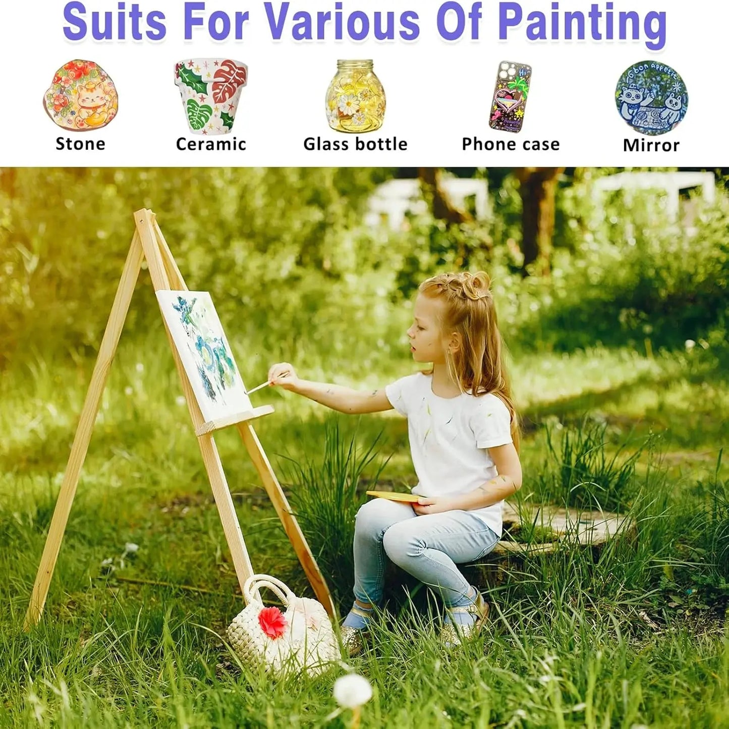 Acrylic Glass Paint Set with 6 Brushes, 1 Palette, 12/24 Colors 12ml,Stain Glass Paints for Wine Glass, Waterproof Acrylic Paint Trikidsworld