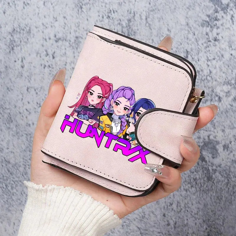 KPop Demon Hunters Leather PU Women's Short Wallet Fashion Casual Trifold Buckle Wallets Multi-Card Holder Cute Anime Coin Purse Trikidsworld