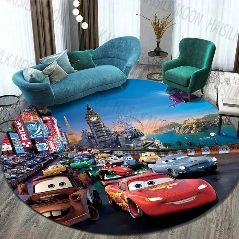 Disney Cartoon Cars HD Printed Round Carpet for Kids Living Room Rugs Camping Picnic Mats Flannel Anti-Slip Rug Yoga Mat Gifts Trikidsworld