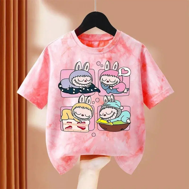 Girls Boys Children Cartoon Tie-dye Short Sleeve T-shirt Summer Cartoon Cotton Clothes Kids Cute Tee Top Birthday Gifts Trikidsworld