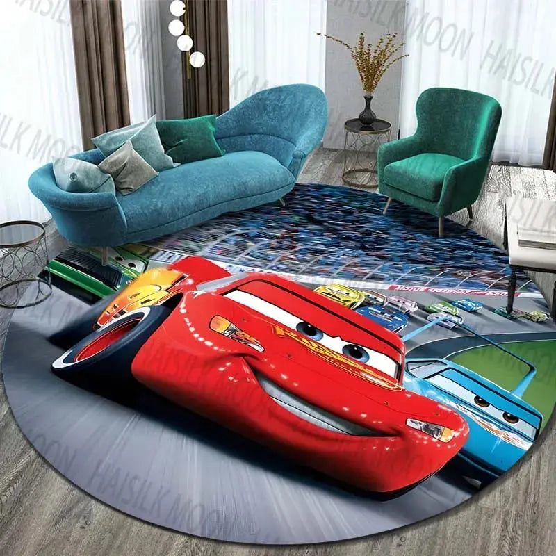 Disney Cartoon Cars HD Printed Round Carpet for Kids Living Room Rugs Camping Picnic Mats Flannel Anti-Slip Rug Yoga Mat Gifts Trikidsworld