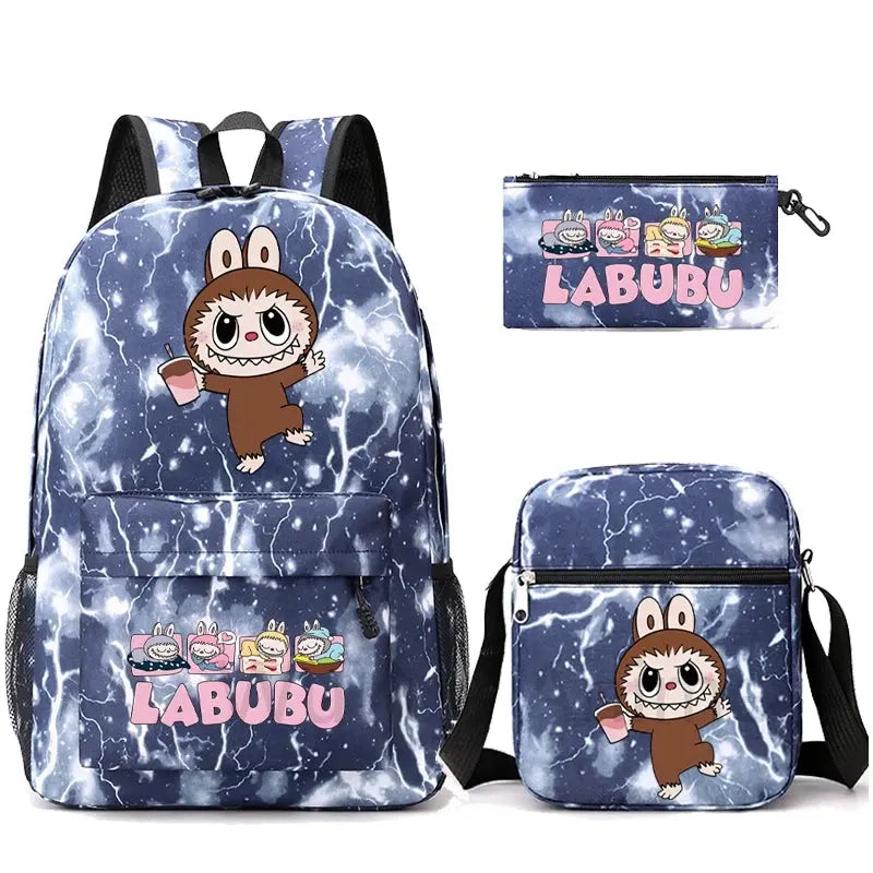 3Pcs/set Cartoon Printed Backpack Teenager Student Boy Girl Schoolbag Larger Capacity Bagpack Travel Bag Kid Gift Mochila Trikidsworld