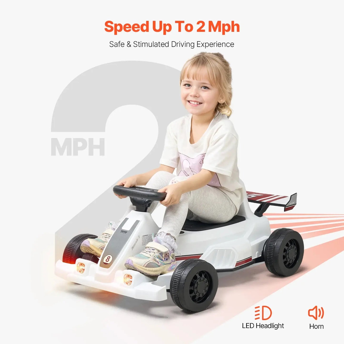 SucceBuy 6V 4.5Ah Electric Pedal Go Kart Portable Outdoor Racing Toys 20000 RPM Motor with LED Headlight&Horn for Kids Boy Gifts Trikidsworld
