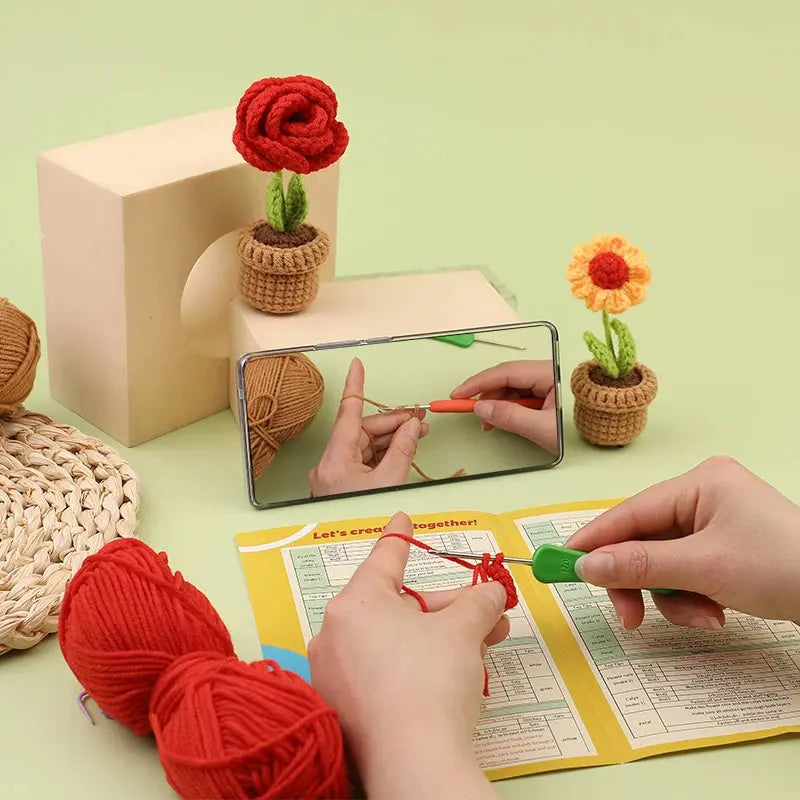 KRABALL 6pcs Crochet Flower Kit – Beginner Set with Yarn, Needles, and Video Tutorial Trikidsworld