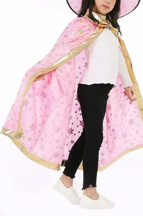 Children Halloween Cloak with Witch Hat Teens Christmas Costume Kids Star Party Robe Boy Girl Birthday Lace Up Photography Props Trikidsworld