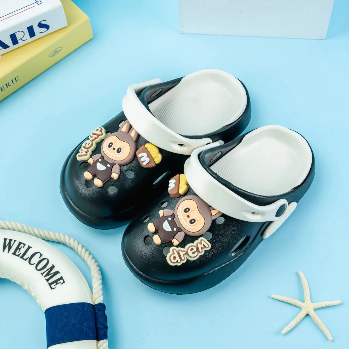 New Boys' Slippers with Cartoon Letters, Double Color Matching, Versatile Eva Clogs, Soft-Soled Non-Slip Sandals 837 Trikidsworld