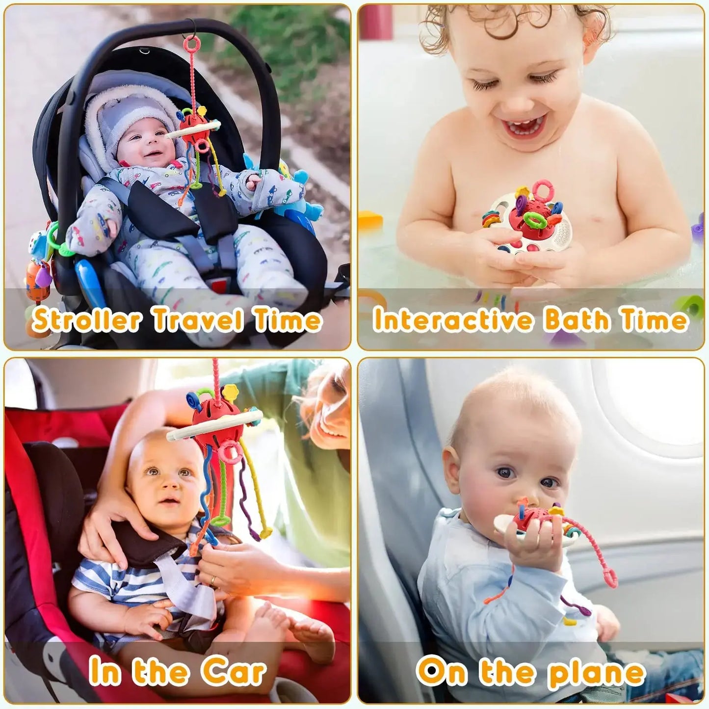 Baby Montessori Pull String Sensory Toys – Teething & Activity Silicone Toys for 6-12 Months Trikidsworld