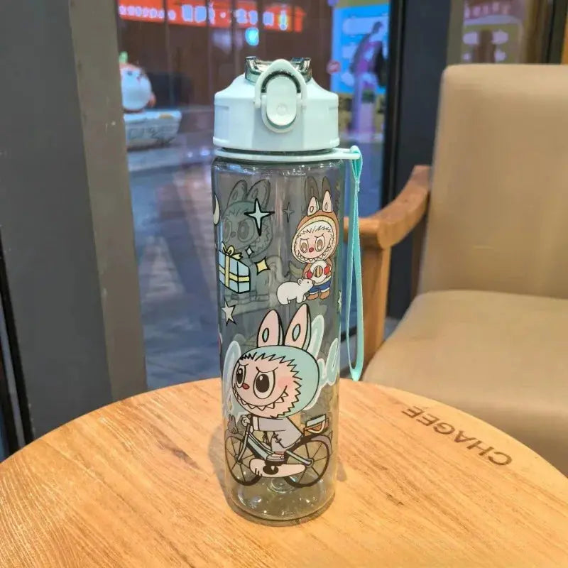 Bestseller Rabu Cartoon Travel Water Bottle with Portable Handle, Printed Transparent Plastic Straw Space Cup Trikidsworld