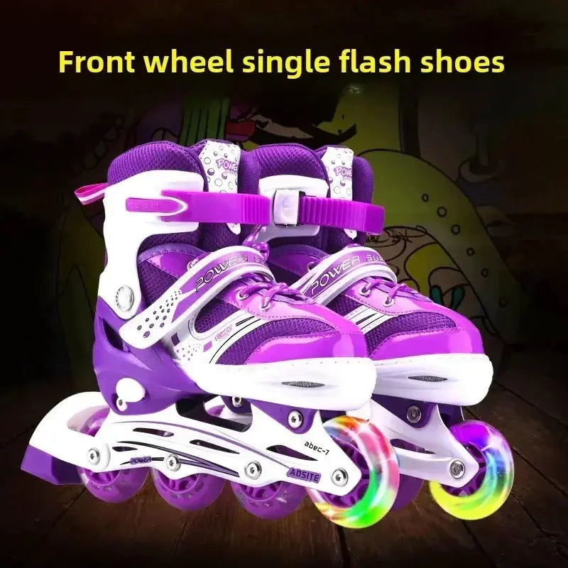 Kids Flashing Inline Roller Skates – 4 Wheels, Adjustable Sizes Trikidsworld