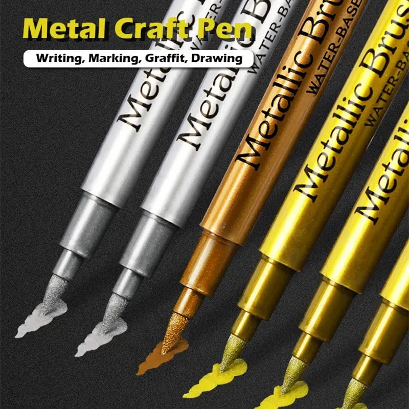 2/1Pc Brush Metallic Marker Pens Gold Silver Color Permanent Art Marker For Manga Crafts Scrapbooking School Stationery Supplies Trikidsworld